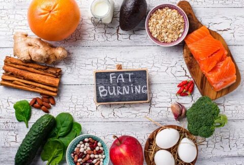 Fat Burning written in a circle of food