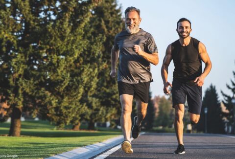 A young and old man doing jogging