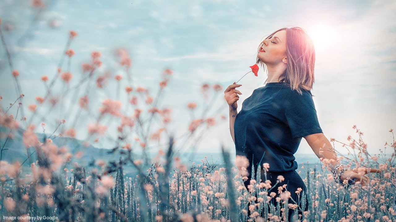 A girl in flower field