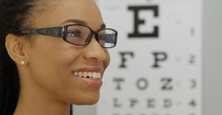 Lady wearing black glasses