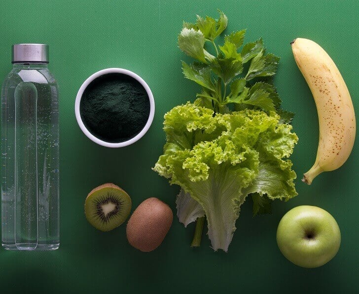 A selection of liver health supplements and liver-friendly food products, including vitamins, antioxidants, fruits, vegetables, and nuts, promoting overall liver well-being.