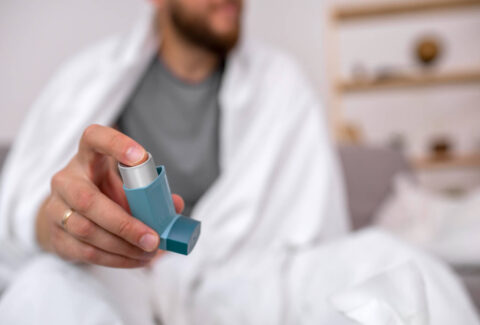 Image of various inhaled asthma medications, including metered dose inhalers (MDIs)