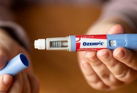 Hand holding ozempic tube