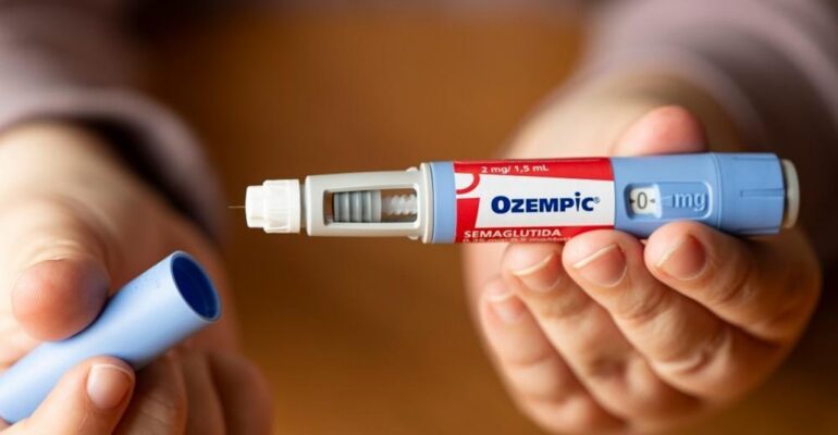 Hand holding ozempic tube