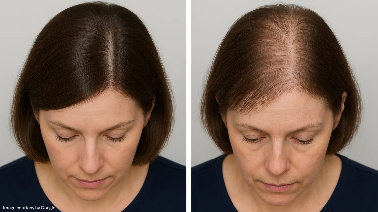 Before and after of hair loss pattern of a female